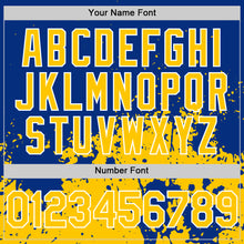 Загрузить изображение в средство просмотра галереи, Custom Royal Yellow-White Abstract Splatter Grunge Authentic Baseball Jersey