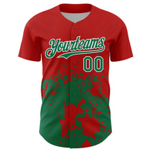 Laden Sie das Bild in den Galerie-Viewer, Custom Red Kelly Green-White Abstract Splatter Grunge Authentic Baseball Jersey