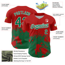 Laden Sie das Bild in den Galerie-Viewer, Custom Red Kelly Green-White Abstract Splatter Grunge Authentic Baseball Jersey