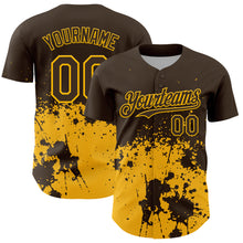 Load image into Gallery viewer, Custom Brown Yellow Abstract Splatter Grunge Authentic Baseball Jersey