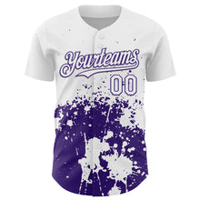Laden Sie das Bild in den Galerie-Viewer, Custom White Purple Abstract Splatter Grunge Authentic Baseball Jersey