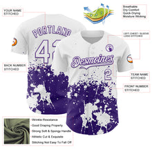 Laden Sie das Bild in den Galerie-Viewer, Custom White Purple Abstract Splatter Grunge Authentic Baseball Jersey