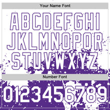 Laden Sie das Bild in den Galerie-Viewer, Custom White Purple Abstract Splatter Grunge Authentic Baseball Jersey