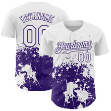 Laden Sie das Bild in den Galerie-Viewer, Custom White Purple Abstract Splatter Grunge Authentic Baseball Jersey