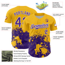 Load image into Gallery viewer, Custom Gold Purple-White Abstract Splatter Grunge Authentic Baseball Jersey