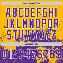 Load image into Gallery viewer, Custom Gold Purple-White Abstract Splatter Grunge Authentic Baseball Jersey