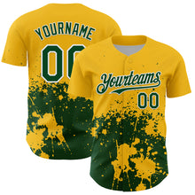 Load image into Gallery viewer, Custom Gold Green-White Abstract Splatter Grunge Authentic Baseball Jersey