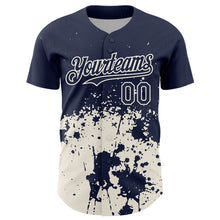 Laden Sie das Bild in den Galerie-Viewer, Custom Navy Cream Abstract Splatter Grunge Authentic Baseball Jersey