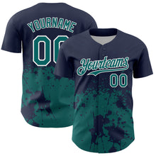 Загрузить изображение в средство просмотра галереи, Custom Navy Teal-White Abstract Splatter Grunge Authentic Baseball Jersey