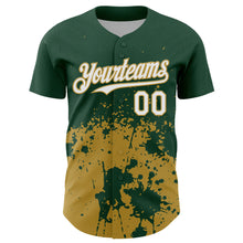 Laden Sie das Bild in den Galerie-Viewer, Custom Green White-Old Gold Abstract Splatter Grunge Authentic Baseball Jersey