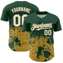 Laden Sie das Bild in den Galerie-Viewer, Custom Green White-Old Gold Abstract Splatter Grunge Authentic Baseball Jersey