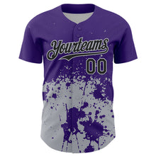 Load image into Gallery viewer, Custom Purple Black-Gray Abstract Splatter Grunge Authentic Baseball Jersey