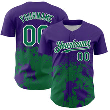 Load image into Gallery viewer, Custom Purple Kelly Green-White Abstract Splatter Grunge Authentic Baseball Jersey