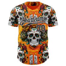 Load image into Gallery viewer, Custom Orange Black-White Sugar Skull Day of the Dead Mexican Folk Art Authentic Baseball Jersey