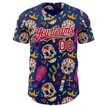 Charger l'image dans la galerie, Custom US Navy Blue Red-White Sugar Skull Day of the Dead Mexican Folk Art Authentic Baseball Jersey