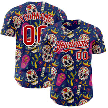 Charger l'image dans la galerie, Custom US Navy Blue Red-White Sugar Skull Day of the Dead Mexican Folk Art Authentic Baseball Jersey