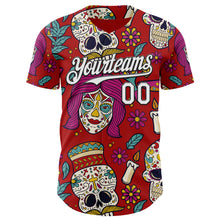 Load image into Gallery viewer, Custom Red White-Black Sugar Skull Day of the Dead Mexican Folk Art Authentic Baseball Jersey