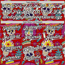 Load image into Gallery viewer, Custom Red White-Black Sugar Skull Day of the Dead Mexican Folk Art Authentic Baseball Jersey