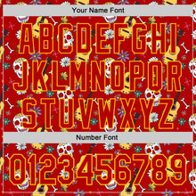 Load image into Gallery viewer, Custom Red Gold Sugar Skull Day of the Dead Mexican Folk Art Authentic Baseball Jersey