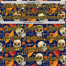 Load image into Gallery viewer, Custom Navy Gold Sugar Skull Day of the Dead Mexican Folk Art Authentic Baseball Jersey