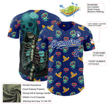 Load image into Gallery viewer, Custom Royal White Sugar Skull Day of the Dead Mexican Folk Art Authentic Baseball Jersey