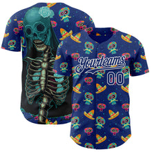 Load image into Gallery viewer, Custom Royal White Sugar Skull Day of the Dead Mexican Folk Art Authentic Baseball Jersey