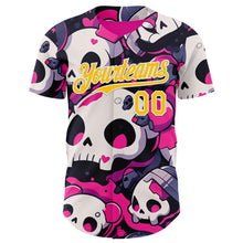 Load image into Gallery viewer, Custom Black Yellow Hot Pink-White Sugar Skull Day of the Dead Mexican Folk Art Authentic Baseball Jersey