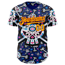 Load image into Gallery viewer, Custom Royal Gold-Red Sugar Skull Day of the Dead Mexican Folk Art Authentic Baseball Jersey