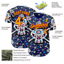 Load image into Gallery viewer, Custom Royal Gold-Red Sugar Skull Day of the Dead Mexican Folk Art Authentic Baseball Jersey