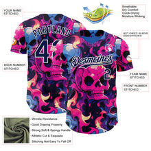 Загрузить изображение в средство просмотра галереи, Custom Black Navy Hot Pink Blue-White Sugar Skull Day of the Dead Mexican Folk Art Authentic Baseball Jersey