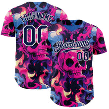 Загрузить изображение в средство просмотра галереи, Custom Black Navy Hot Pink Blue-White Sugar Skull Day of the Dead Mexican Folk Art Authentic Baseball Jersey