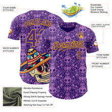 Load image into Gallery viewer, Custom Purple Gold Sugar Skull Day of the Dead Mexican Folk Art Authentic Baseball Jersey