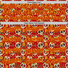 Load image into Gallery viewer, Custom Red Yellow Sugar Skull Day of the Dead Mexican Folk Art Authentic Baseball Jersey