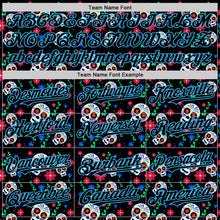 Charger l'image dans la galerie, Custom Black Sky Blue Sugar Skull Day of the Dead Mexican Folk Art Authentic Baseball Jersey