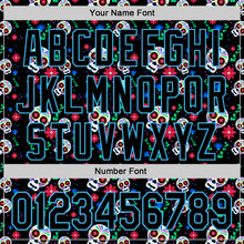 Charger l'image dans la galerie, Custom Black Sky Blue Sugar Skull Day of the Dead Mexican Folk Art Authentic Baseball Jersey