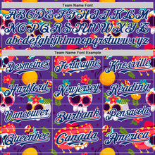Load image into Gallery viewer, Custom Purple US Navy Blue-White Sugar Skull Day of the Dead Mexican Folk Art Authentic Baseball Jersey