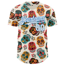Load image into Gallery viewer, Custom Cream White-Electric Blue Sugar Skull Day of the Dead Mexican Folk Art Authentic Baseball Jersey
