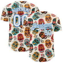 Load image into Gallery viewer, Custom Cream White-Electric Blue Sugar Skull Day of the Dead Mexican Folk Art Authentic Baseball Jersey