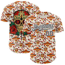Load image into Gallery viewer, Custom Cream Steel Gray-White Sugar Skull Day of the Dead Mexican Folk Art Authentic Baseball Jersey