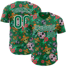Charger l'image dans la galerie, Custom Kelly Green White Sugar Skull Day of the Dead Mexican Folk Art Authentic Baseball Jersey
