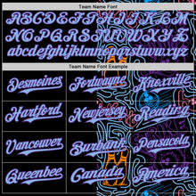 Charger l'image dans la galerie, Custom Black Light Blue-Purple Bowling Doodle Split Authentic Baseball Jersey