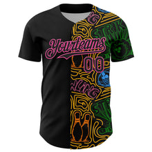 Загрузить изображение в средство просмотра галереи, Custom Black Pink Grass Green-Gold Bowling Doodle Split Authentic Baseball Jersey