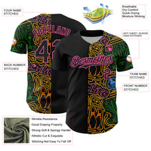 Загрузить изображение в средство просмотра галереи, Custom Black Pink Grass Green-Gold Bowling Doodle Split Authentic Baseball Jersey