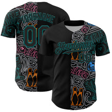 Charger l'image dans la galerie, Custom Black Teal-Gray Bowling Doodle Split Authentic Baseball Jersey