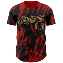 Charger l'image dans la galerie, Custom Black Old Gold-Red 3D Pattern Design Splatter Torn Sharp Brush Stroke Authentic Baseball Jersey