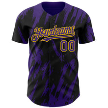 Load image into Gallery viewer, Custom Black Purple-Yellow 3D Pattern Design Splatter Torn Sharp Brush Stroke Authentic Baseball Jersey