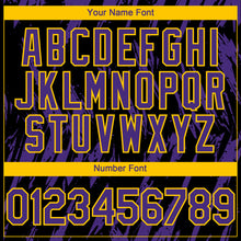 Load image into Gallery viewer, Custom Black Purple-Yellow 3D Pattern Design Splatter Torn Sharp Brush Stroke Authentic Baseball Jersey