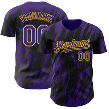 Load image into Gallery viewer, Custom Black Purple-Yellow 3D Pattern Design Splatter Torn Sharp Brush Stroke Authentic Baseball Jersey