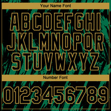 Charger l'image dans la galerie, Custom Black Old Gold-Kelly Green 3D Pattern Design Splatter Torn Sharp Brush Stroke Authentic Baseball Jersey