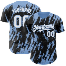 Load image into Gallery viewer, Custom Black White-Light Blue 3D Pattern Design Splatter Torn Sharp Brush Stroke Authentic Baseball Jersey